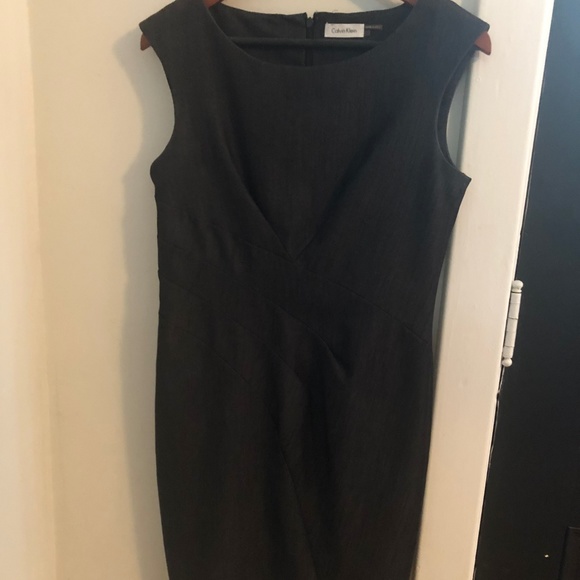 Fitted Grey Stretch Calvin Klein Work Dress - Picture 1 of 2